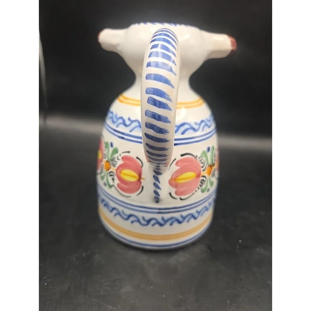 España Cow Bull Pottery Floral Creamer Pitcher  Ceramic Hand Painted Spain Toro